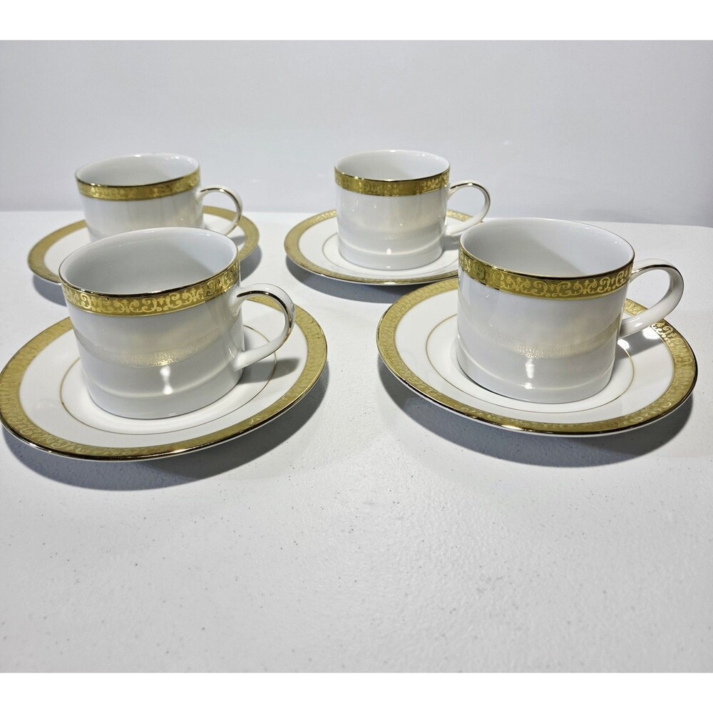 Four Gold Buffet Royal Gallery Cups & Saucers Macy's 1991